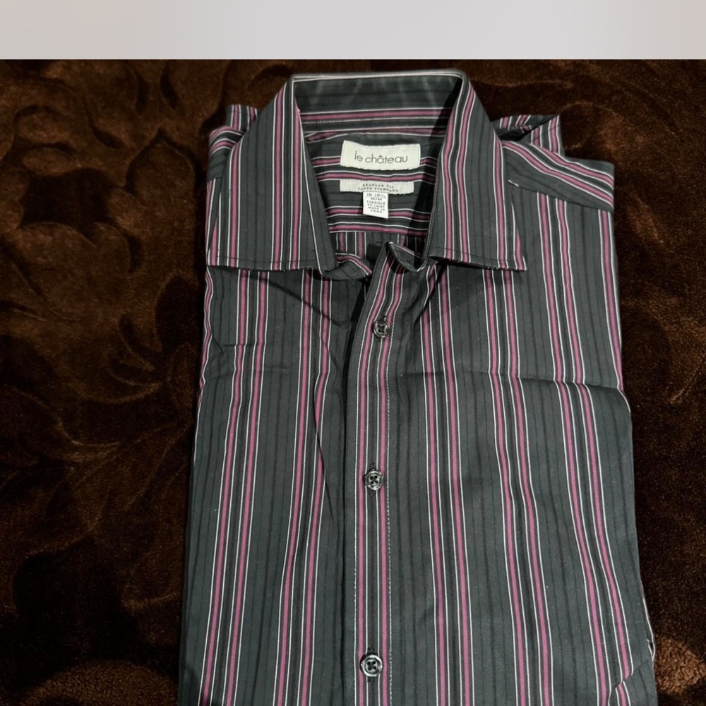 Le Chateau Black and Pink Casual Button Down Shirt